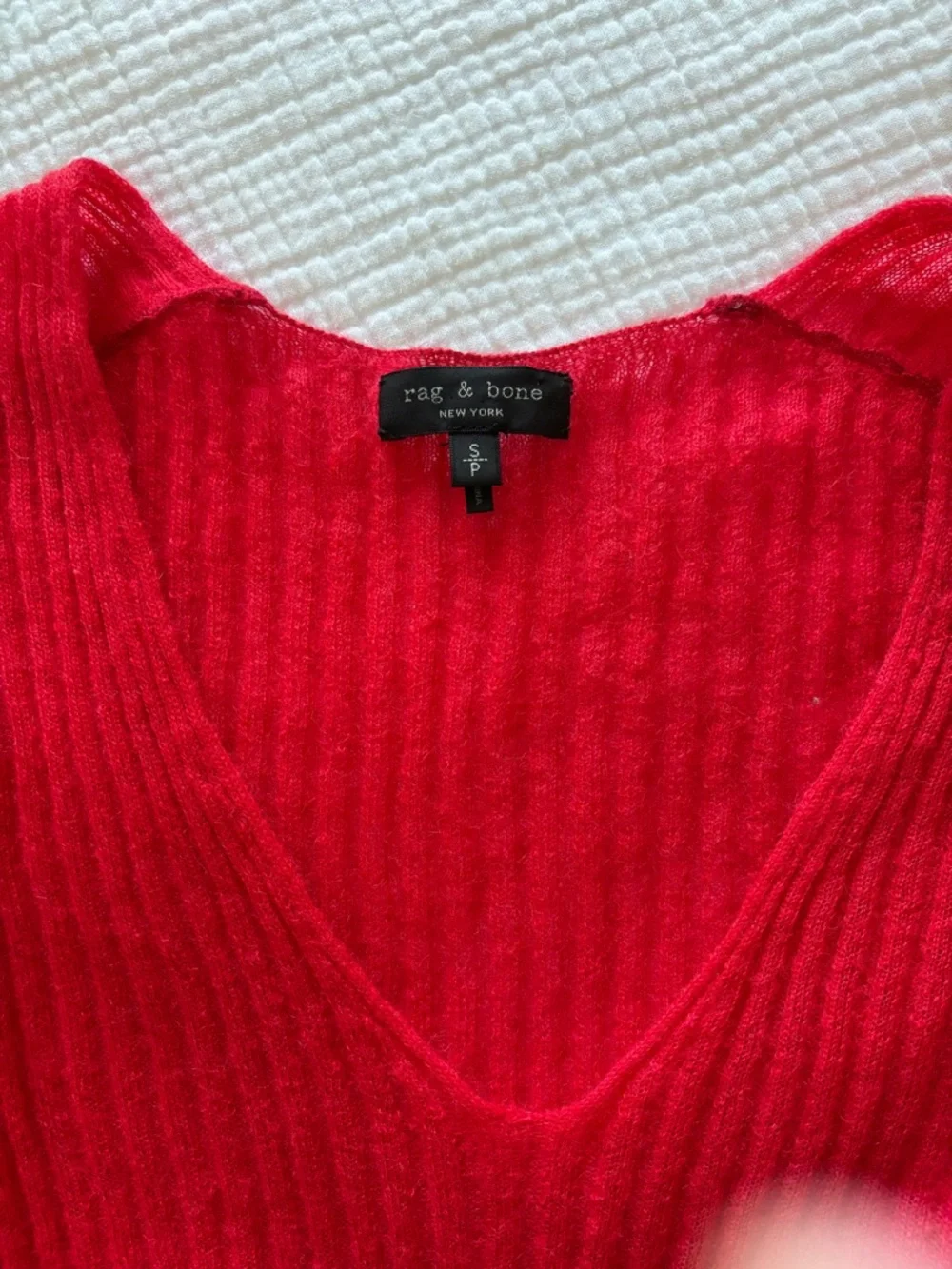rag & bone Red Ribbed V-Neck Sweater - Picture 2 of 3